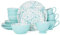 Pfaltzgraff Venice 16-Piece Stoneware Dinnerware Set, Service for 4, Aqua/White -