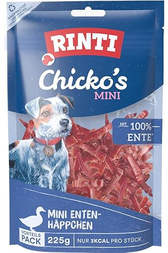 RINTI - Chicko Mini Ente-Häppchen | Kalorienarme Hundesnacks aus 100% frischem Entenbrustfilet für ausgewachsene Hunde. Zuckerfreie Hundeleckerlies ohne Zusätze im Frischebeutel | 9x225g