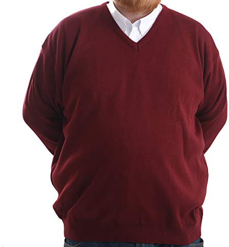 Brooklyn Clothing Mens Big Size V Neck Jumpers Soft Feel Acrylic Classic Fit King Size Sweater Long Sleeve (Wine, 6XL)