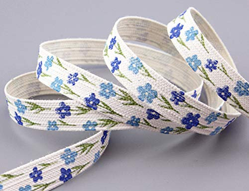 3 m x 15 mm Dekoband Happy Day HELLBLAU Blumen Geschenkband Natur Baumwolle Stoffband festes Schleifenband Frühling Sommer Ostern