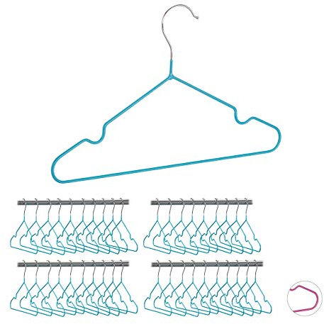 Relaxdays 40 x Kinderkleiderbügel, platzsparende Drahtbügel Jungen, Babybügel mit Kerben, PVC-beschichtet, Bügel 30 cm, türkis