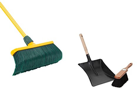 Krallenbesen Set 40 cm Kunststoff mit Teleskopstiel Kehrgarnitur gebogenen Borsten Gartenbesen Straßenbesen Rosshaarbesen (Besen + Kehrschaufel Set Rosshaar, 40 cm)
