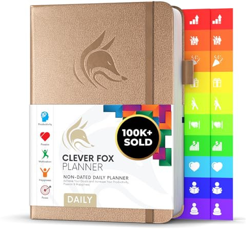 Clever Fox Tagesplaner - Bester Agenda & Tageskalender zur Steigerung deiner Produktivität, Zufriedenheit und Ziele - Persönlicher Tagesorganisator - A5, Undatiert - Muschel (Englisch)