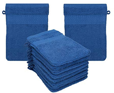 Betz 10 Stück Waschhandschuhe Frottee Waschhandschuh Palermo 100% Baumwolle Waschlappen Set Größe 16 x 21 cm (blau)