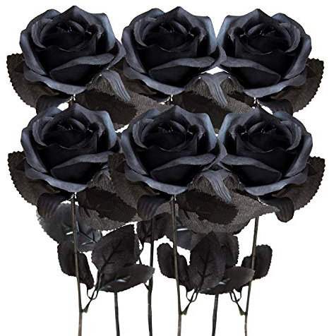 Kalolary rosa artificiale, 6 pezzi fiori di seta fiore fiori finti bellissimi fiori finti realistici per bouquet da sposa fai da te decorazioni per la casa (Nero)