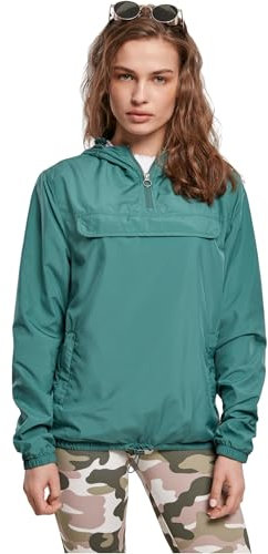 Urban Classics Ladies Basic Pull Over Jacket Giacca a Vento da Donna, Giacca da Pioggia con Cappuccio, Impermeabile a Maniche Lunghe, Leggero e Idrorepellente, Verde (Paleleaf), S
