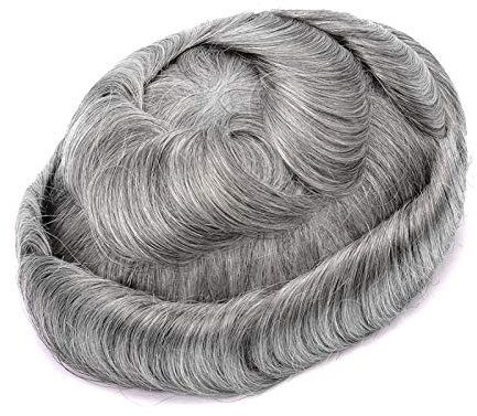 Echthaar Toupet für Männer Folie Haarteile Herrenperücke Natürlich Herr Perücke Human Hair Toupee,Grau