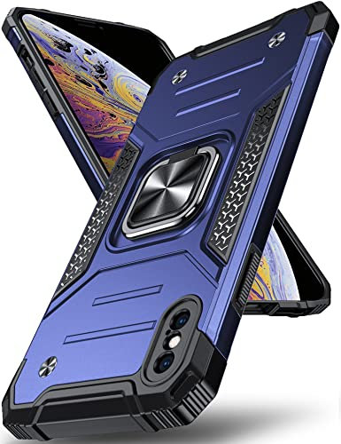 DASFOND Designed for iPhone XS MAX Case, Military Grade Shockproof Protective Phone Case Cover with Enhanced Metal Ring Kickstand [Support Magnet Mount] for iPhone XS MAX 6.5 inch, Blue