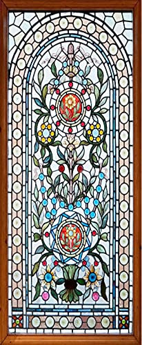 A.Monamour Türtapete Selbstklebend Türfolie Türposter 3D Buntes Buntglasfenster Mit Blumen Motiv Vinyl Folie Türdeko Tapete Wandbild Türaufkleber Türtattoo 77 x 200 cm