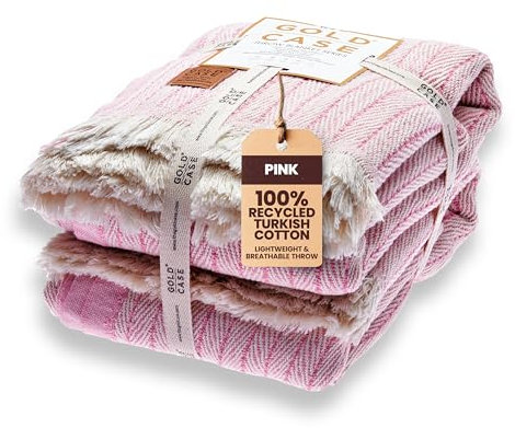 Gold Case Vintage-Überwurf und Decke, 127 x 152,4 cm, superweich, 100 % recycelte Baumwolle, vorgewaschen, dekorative und Mehrzweck-Boho-Decken für Couch, Bauernhaus, Bett, Stuhl und Sofa, Rosa, 2