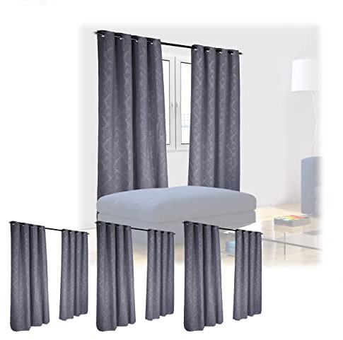 Relaxdays 8 x Vorhang, HxB: 245x135 cm, Gardinen Blickdicht, lichtundurchlässig, barockes Muster, Verdunkelungsvorhänge, grau