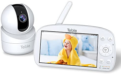 Moniteur pour bébé de 5,5 pouces 720p HD vidéo, batterie 5000 mAh, surveillance audio 26 heures, vision nocturne, inclinaison panoramique à distance, conversation bidirectionnelle, VOX, température,