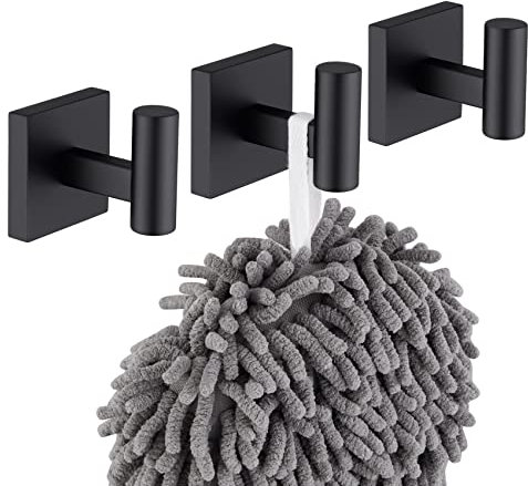 KOKOSIRI Robe Hook Bathroom Towel Coat Hooks Matte Black for Bath Kitchen Wall 3 Pack Stainless Steel B1013BK-P3