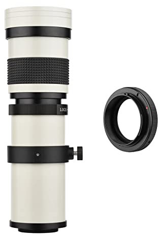 Andoer Fotocamera MF Super Teleobiettivo Zoom Obiettivo F / 8.3-16 420-800 mm Montaggio a T con Anello Adattatore Sostituzione a Filettatura Universale 1/4 per fotocamere per Canon EF-Mount EOS