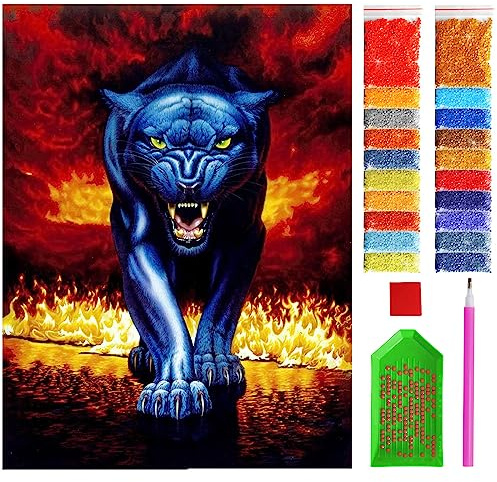 ARTULIO Diamond Painting Set - Panther in Flammen - 30x40 cm – 5D Diamant Painting Bilder DIY, Diamond Painting Erwachsene