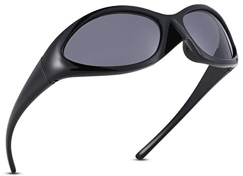 COASION Herren Polarisierte Sonnenbrille Y2k Men Vintage Sport uv400 Brille Futuristische Sonnenbrille(A91 Schwarz/Schwarz)