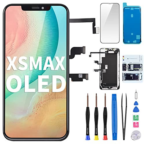 [OLED] für iPhone Xs Max Bildschirm Ersatz 6.5 Zoll, OLED Touch Display Digitizer Vollmontage mit Reparatur-Kits, wasserdichtes selbstklebendes Frontglas, Fixierwerkzeuge für A1921 A2101 A2102 A2104