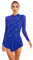 CHICTRY Eiskunstlauf Kleider Damen Langarm Strass Glitzer Rollschuhkleid Mesh Spleiß Ballettkleid Cut Out Gymnastikbody Mit Wickelrock Dancewear Royal Blau S