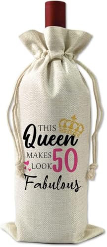 VELENTI 50th Birthday Gifts for Women - Decorative Wine Bag Gift with Witty Quote Cute Female Turning 50 Gifts for Best Friend, Wife, Mom, Coworker, Sister