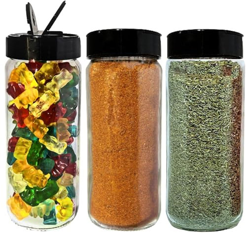 JARMING COLLECTIONS 16oz Glass Spice Shakers with Lids – Set of 3 Large Seasoning Containers with Shaker Tops for Kitchen, Pantry & Herb Storage (3 pack)