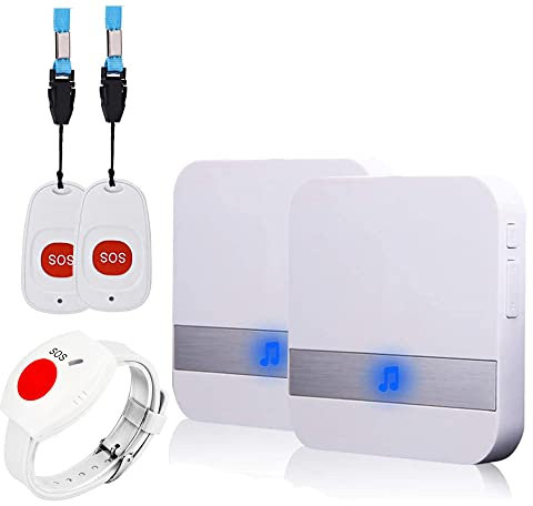 ALEENFOON Haus Wireless Mobiler Alarm Notruf Knopf Notrufknopf für Senioren Plug-in-Version Hausnotruf Panikalarm Funkalarm für Pflegebedürftige Geduldig Älterer Mann (3 zu 2)