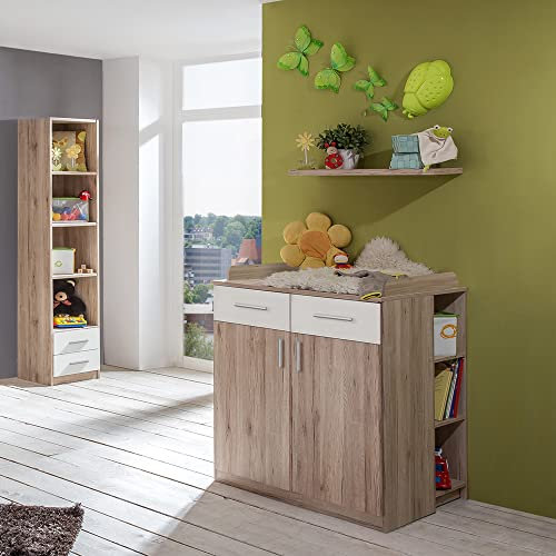 Lomadox Babyzimmer Wickelkommoden Set mit Standregal in Eiche Nb. mit weiß