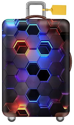 FANSU Elastisch Kofferhülle Kofferschutzhülle, Cyberpunk Stil Reisekoffer Schutzhülle mit Reißverschluss, Elasthan, Waschbar Gepäckabdeckung - 18 bis 32 Zoll (XL(29-32in),Bienenwabe)