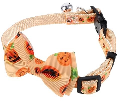 VILLFUL Adjustable Cat Bow Collar with Halloween Design Cute Decorative Neck Accessory for Pets Fine Stitching Material for Parties and Celebrations Adorable Pumpkin and Ghost Patterns