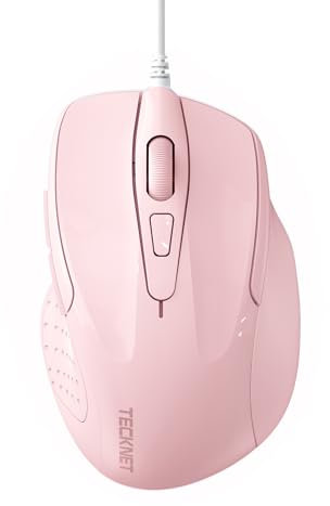 TECKNET Silenciosos Ratón con Cable USB de 1,5 m, 6 Botones, hasta 6400 dpi, Superficie Antihuellas para Computadora Portátil, PC, Computadora