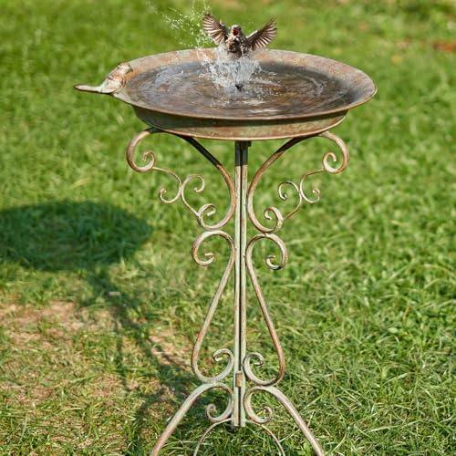 MNRYLKB Durchmesser 45,7 cm B x 73,7 cm H große Vogeltränke mit Ständer, Vogeltränke für den Außenbereich, Metall-Vogeltränke mit großer Schüssel für Garten, Hof, Dekoration