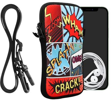 kwmobile Custodia in Neoprene con Zip per Smartphone - Portacellulare a Tracolla - Porta Cellulare da Collo Universale - Cover Borsa Telefono Pop Art