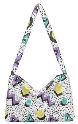 Geometrische 80er Jahre Stil Schulter Tote Taschen für Frauen Furry Crossbody Tasche Hobo Handtasche Geldbörsen für Arbeit Reisen Einkaufen, Geometrischer Stil der 80er Jahre, Einheitsgröße
