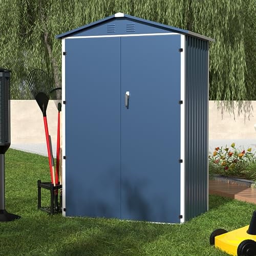 SUPEER Abri de Jardin Métallique 2m² avec Toit Incliné Résistant - Stockage Extérieur pour Outils, Vélo ou Mobilier - 125.5x88.5x185 cm (LxlxH) - Bleu
