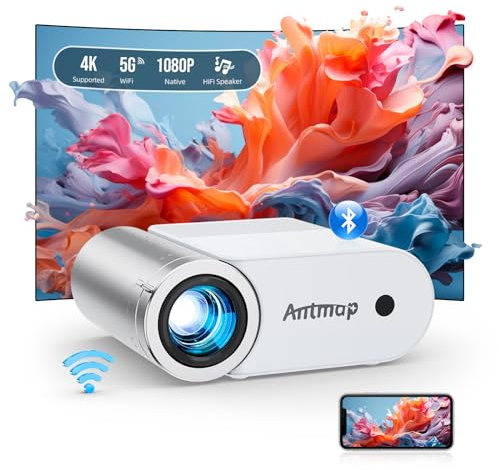Antmap Mini Projector with WiFi and Bluetooth, Portable Mini Projector for Phone Native 1080P Bluetooth Projector Wireless WiFi Compatible with Phone/Tablet/Laptop/TV Stick/Game Console