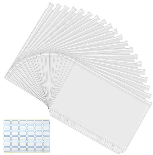 20 Stück A5 Binder Taschen, Binder A5, Ordnertaschen A5 Binder 6 Loch A5 Mappe mit Reißverschluss A5 Ordner 6 Ringe Ringbuchordner A5 mit Aufkleber für A5 Notizbücher Dateien Dokumente Karten