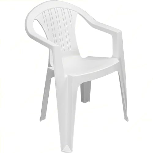 Sicignano Ratak Sessel, niedrige Rückenlehne, Monoblock, stapelbar, weiß, mattes Finish, 56 x 54 x 79 cm, Polypropylen, Möbel für Innen- und Außenbereiche, Garten, Balkon, Terrasse, hergestellt in