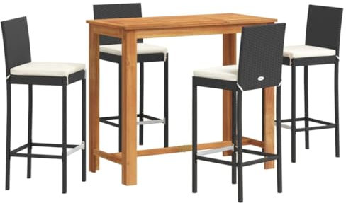 vidaXL Gartenbar Set 5-TLG., Bar Tresen Theke Bartisch Barhocker, Barset Sitzgruppe für Garten Terrasse, Gartentheke Gartenmöbel, Schwarz Massivholz Akazie Poly Rattan