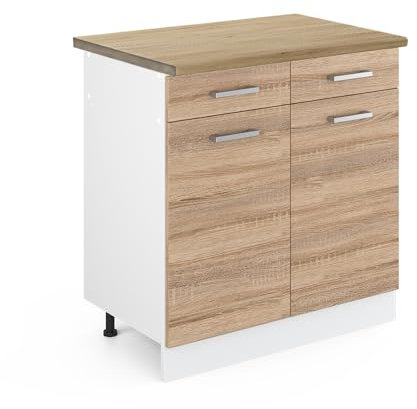 Vicco Küchenunterschrank R-Line, Schubladenschrank für die Küche, Sonoma/Weiß, 80 cm, AP Eiche