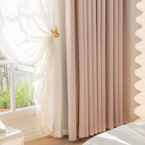 Mesnt Rideaux de Fenetre Thermiques, Rideaux Thermo-isolés d'assombrissement de la Chambre Rose pâle avec œillets pour Salon/Chambre à coucher86 x 214 cm