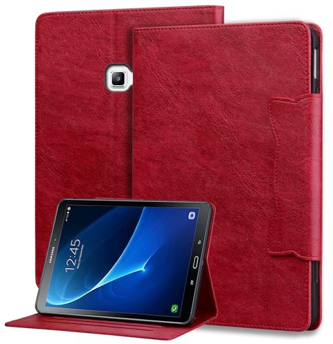 Bxithnr Funda para Samsung Galaxy Tab A 10.1 2016 (SM-T580/T585) Tableta Carcasa PU + TPU Cuero [Auto-Sueño/Estela] Flip Case Cover con Función de Soporte - Rojo