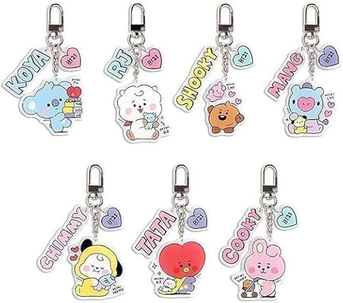 Musolaree 7teiliger BTS Acryl Schlüsselanhänger BTS doppelseitiger Schlüsselanhänger Rucksack Bangtan Junge Schlüsselanhänger Telefon Anhänger Schlüsselanhänger Militärgeschenk