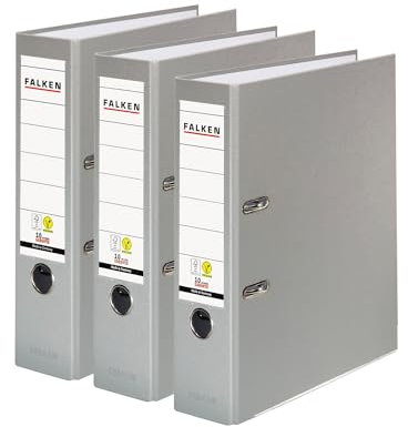 Original Falken 3er Pack PP-Color Ordner. Made in Germany. 8 cm breit DIN A4 grau Vegan Kunststoff-Ordner Ringordner Aktenordner Briefordner Büroordner Plastikordner Schlitzordner