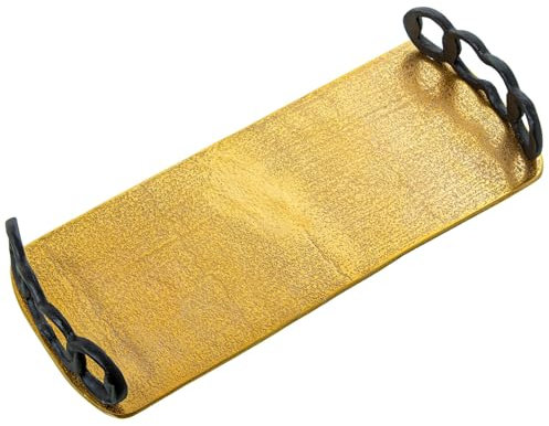 Bandeja Rectangular con Asas de Aluminio en Dorado y Negro 43x18x9 cm