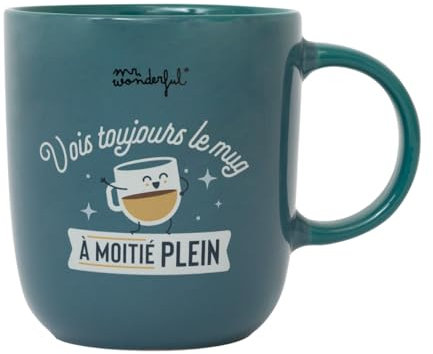 Sr. Wonderful – Taza – Siempre ve la taza medio llena, taza de cerámica con mensaje divertido