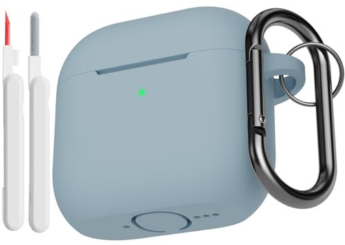 KOKOKA Custodia Case Compatibile con AirPods 4 2024 con Kit di Pulizia, Case Cover Protettiva in Morbido Silicone per AirPods 4ª Generazione con Moschettone, LED Anteriore Visibile, Denim Blue