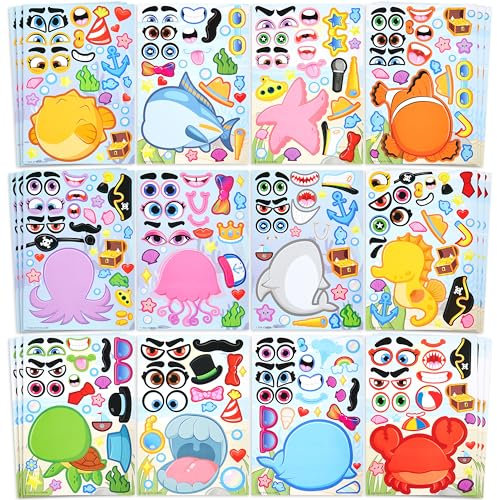 JOYIN 36 Stück Tier Aufkleber Kinder, Sticker Aufkleber Set, Make-a-Face Aufkleber, Kleine Geschenke für Kinder, Kindergeburtstag Gastgeschenke, Mitgebsel Kindergeburtstag ab 3 Jahren(Meerestier)