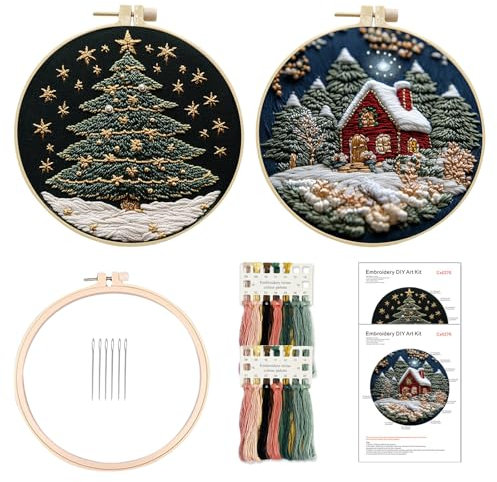 HTTDSLF Sticken Set Erwachsene Weihnachten, Christmas Embroidery Kit, Anfänger Stickset für Erwachsene, Weihnachtskunst-Bastelset, mit Stickgarn, Nadeln und Nähen Tools