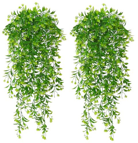 Dremisland 4PCS Vertes Fleurs Artificielles Plante Suspendue Fausse Plante Exterieur UV Résistantes Plante Artificielle Tombante Extérieure Intérieure Decoration Pour Célébration Cuisine Jardin Bureau