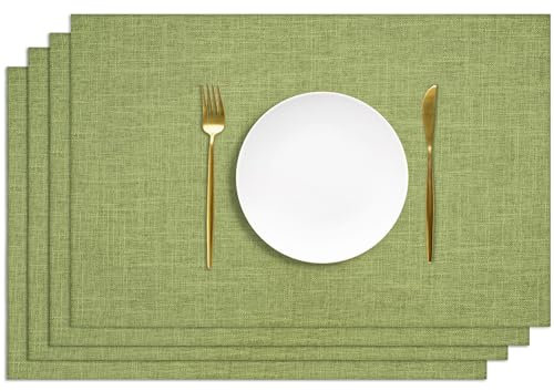 AUAUY Tovaglietta Americana, Set di 4 Tovagliette Colazione in Finto Lino, Tovagliette Antiscivolo Resistenti al Calore, per Tavolo da Cucina, Decorazione per Vacanze, Feste(30x45 cm, Verde)