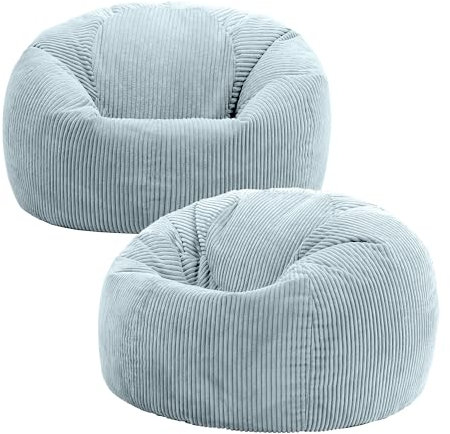 Icon Kingston Sitzsack Cord, Hellblau, 2er Pack, Sitzsack Erwachsene mit Füllung, Bean Bag, Cord Sessel, Lounge Sessel, Lounge Stuhl, Schlafzimmer, Wohnzimmer, Wohnzimmer Möbel